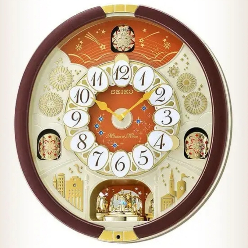 COOL Clock Seiko Melodies in Motion Animated Musical 24 Songs Swarovski Crystals